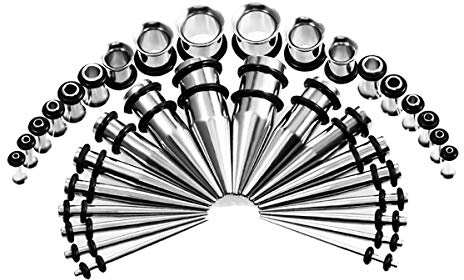 vogem 50Pcs Ear Stretching Kit 14G-00G Acrylic Tapers and Plugs 1.6mm-12mm Silicone Tunnels Ear Gauges Expander Set Body Piercing Jewelry