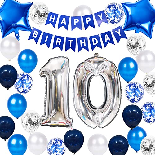 10. Geburtstag Dekoration Junge, Geburtstagsdeko 10 Jahre Junge, 10 Geburtstag Deko, 10 Ballon Blau Deko, Luftballon 10. Geburtstag Party Deko Junge Blau, Deko 10 Geburtstag Junge(10.)