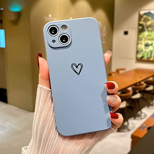 Togestar Compatible with iPhone 13 Phone Case for Women Girls Silky Soft Silicone Protective Shockproof Case Cover with Gold Heart Pattern Design, Blue