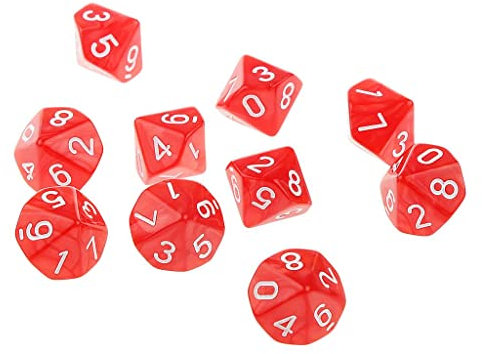 Tiuimk 10 Stück 10-seitige Würfel (0-9) in Rot – perfekt für TRPG-Gamer