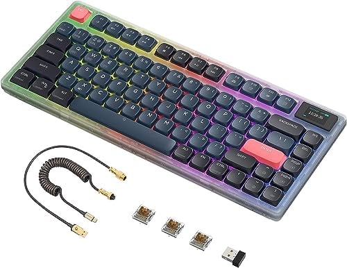 AJAZZ AK832PRO Mechanical Keyboard with Smart Screen, Ultra-thin Keyboard, 75% Low Profile Wireless Keyboard, Supports Bluetooth 5.1, 2.4G and Wired Connection, K3, Compatible with Windows and Mac OS