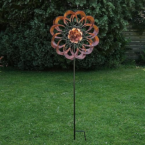 XXL Doppel Windrad ANTIK - Gartendeko - Metall - Erdspieß - H: 1,80m - kupferfarben (Motiv 2)