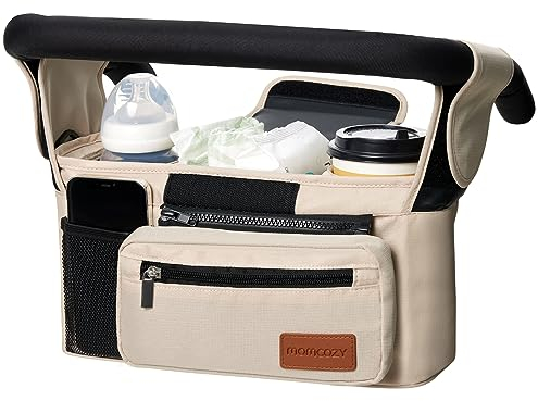 momcozy Organisateur de poussette universel avec porte-gobelet isolé, Sac pour poussette Accessoires pour bébé avec poche zippée, bandoulière et espace de rangement pour couches&téléphones portables