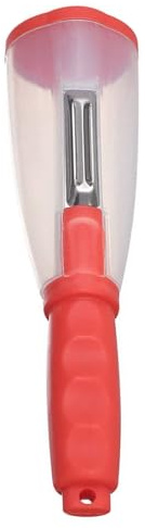 Holdes Pelaverdure con contenitore, in acciaio inox, multifunzione, accessorio da cucina per sbucciare e sminuzzare frutta e verdura