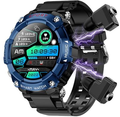 Zephyrion Smart Watch Intégré TWS Casque Bluetooth, 1,52 Pouces AMOLED Écran Fitness Tracker avec fréquence cardiaque, IP67 Étanche Smartwatch avec Calories BT Appel Siri (Bleu)