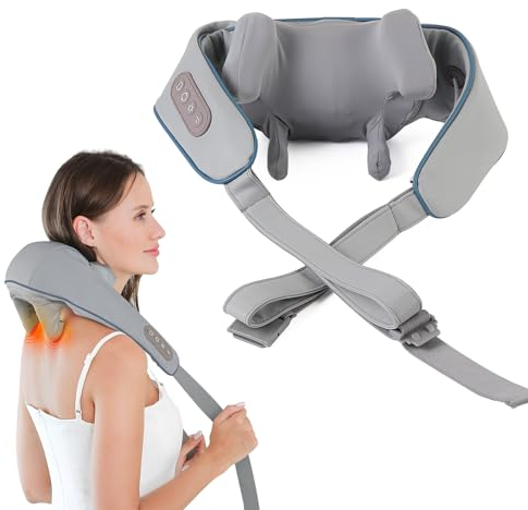 Massaggiatore per collo con calore, massaggiatore per collo senza fili per alleviare il dolore, massaggiatore elettrico Shiatsu spalla con spalline regolabili per la parte superiore della schiena,