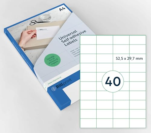 Rillprint Vielzweck Etiketten Selbstklebend - 4000 Stück – 52,5 x 29,7 mm - 40 Klebeetiketten pro A4-Blatt - Bedruckbar & Abziehbar - Universal Adressaufkleber - 100 Blatt, Weiß