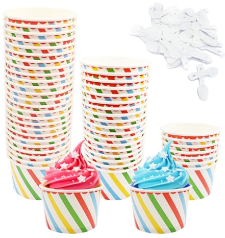 50 Pcs Ice Cream Cups 125ml Disposable Ice Cream Bowls, Paper Dessert Bowls Treat Cups Frozen Yogurt Takeout Food Containers (125ml)