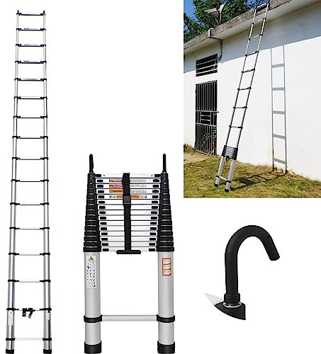 6,2 m di scale telescopiche Scala di estensione in alluminio leggero per casa Scala telescopica antiscivolo estensibile per soffitta con meccanismo di bloccaggio, capacità di 150kg