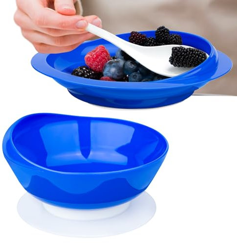 Spill Proof Scoop Plate and Bowl with Non-Skid Suction Base, Adaptive Self-Feeding Dinnerware for Elderly and Disabled