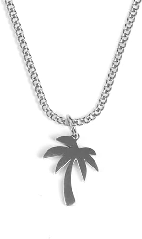 UNSHINEBAR Chaîne palmier avec pendentif pour homme et femme - Collier cubain streetwear avec pendentif palmier en acier inoxydable et or 18 carats - Chaîne imperméable - Longueur réglable de 50 à 55