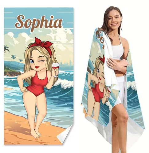 WEQEER Personalisiert Strandtuch Mit Namen, Handtuch Badetuch Mit Namen, Mikrofaser Strandtuch Groß 100x200cm，Sommerurlaubsgeschenk für Freunde, BFF, Schwestern (A,80x160cm)