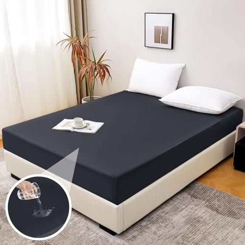 Aisprts Spannbettlaken 90x200cm Wasserdichtes Bettlaken mit Rundumgummi rutschfeste Spannbetttücher Atmungsaktiver Matratzenschoner Inkontinenz Spannbettlaken Höhe bis 30 cm, Dunkelgrau