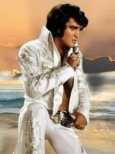 TNXEV 5D-Diamantgemälde zum Selbermachen, Elvis-Stickerei, vollständiger Rundbohrer, Diamant-Kreuzstich, Mosaik-Dekor, Geschenk, 30 x 40 cm