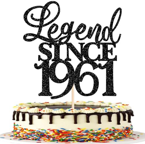 Xsstarmi 1 Pack Legend Since 1961 Cake Topper Glitter Happy 65th Birthday Cake Topper Cheers to 65 Years Cake Decoration for Happy 65th Birthday Wedding Anniversary Party Cake Decorations Black