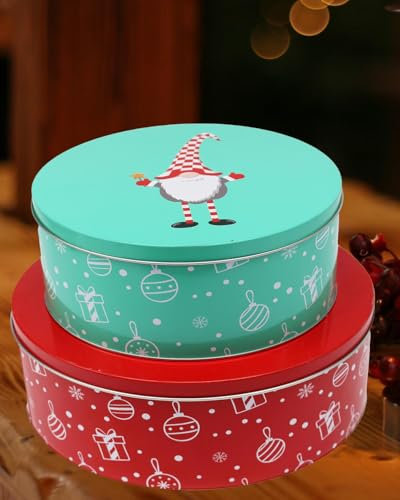 KAMACA 2 er SET XL Keksdosen Gebäckdosen Aufbewahrungsdosen rund praktisch und stillvoll zu Winter Advent Weihnachten (2er Set XL Winter Wichtel)