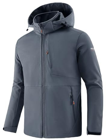 YOSUWOAI Giacca softshell da uomo, impermeabile, con interno in pile, imbottita, calda, antivento, protezione antitaglio, per ciclismo, tempo libero, O grigio., S