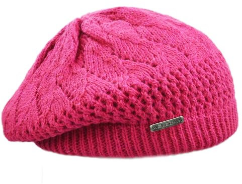 Melegari Gorro boina de punto | Gorro Vasco Pranevoso | Gorro de Mezcla de Lana y Alpaca | Forro de Punto de Lana | Mujer Chica | Otoño/Invierno, fucsia, 55-58