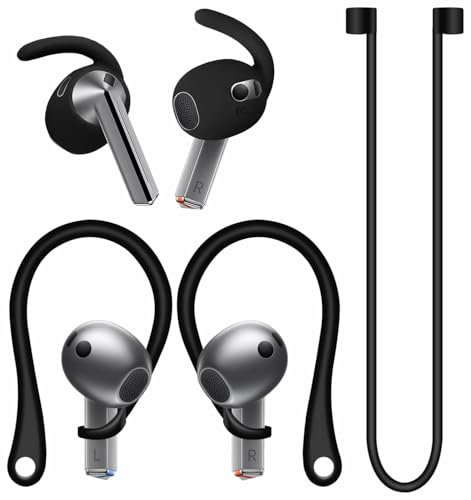 A-Focus Galaxy Buds 3 Anti-Slip Kit Replacement Ear Hooks Sport Ear Tips Non-Slip Silicone Eartips and Covers Gel Wings Ergonomic Design Strap Compatible with Samsung Galaxy Buds 3 Black