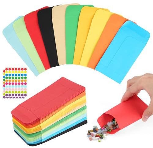 100 Stück Samentütchen, 8,9 x 5,6cm Papiertüten Klein, Bunt Süßigkeiten Tüten mit Aufkleber, Candy Bar Tüten für Geburtstagsfeiern, Hochzeitsfeiern