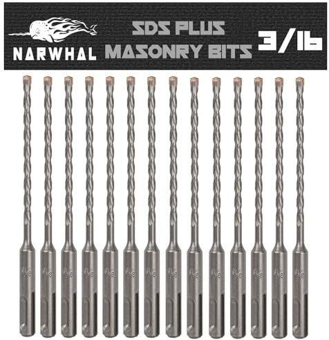 SDS Plus 3/16 Inch Masonry Drill Bits (13 Pack - Industrial Grade) 6 Inch Rotary Hammer Bit for Concrete, Stone, Block, & More!