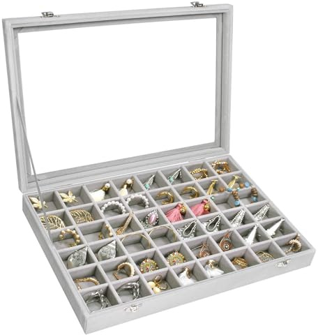 Siveit Jewelry Tray Organizer Box 48 Grid Jewelry Display Organizer Box (48 Grid, Grey)