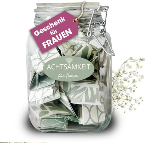 MILINDO Achtsamkeit im Bügelglas – Geschenk für Frauen – Affirmation, Selbstliebe, Motivation. Geschenke für Selfcare – Me-Time – Geschenk für Lieblingsmenschen