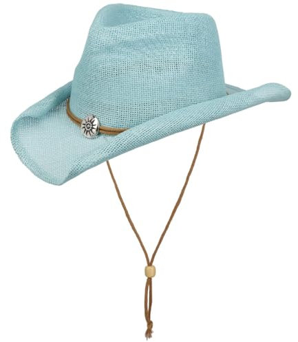 Lipodo Chapeau en Paille Vescadosa Western Femme/Homme - D'Ete de Cowboy Soleil Printemps-ete Ete - M (56-57 cm) Bleu Clair