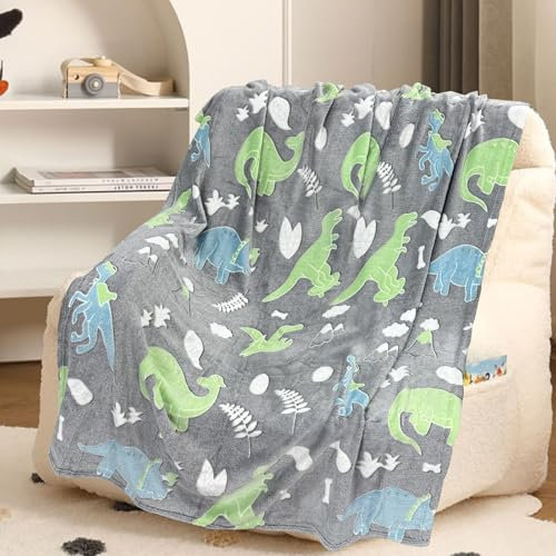Einhorn Decke Kuscheldecke - 150 x 200 cm Decke Leuchtet im Dunkeln, Warm und Flauschig Kinderdecken für 1-10 Jährige Mädchen und Jungen - Wohndecke für Geschenk (Dinosaurier, 150 x 200cm)