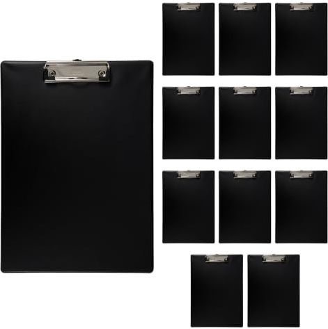 Idena 90292 - Klemmbrett für DIN A4, 12 Stück, Hochformat, PVC beschichtetes Clipboard in Schwarz, FSC-Rec zertifiziert