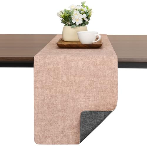 Chitomars Chemin de Table en Simili Cuir, Double Face Antidérapant Chemin de Table Lavable Réutilisable Chemin de Table Résistant à la Chaleur (Gris Rose, 40 x 240 cm)