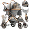 YITAHOME 3in1 Klappbar Hundewagen, Hundebuggy Bis 22kg, Hunde Buggy, Leichter Aluminiumrahmen, Federnde Räder, Katzenkinderwagen mit Becherhalter und tragbarer Rucksack, für kleine Hunde & Katz (Grau)