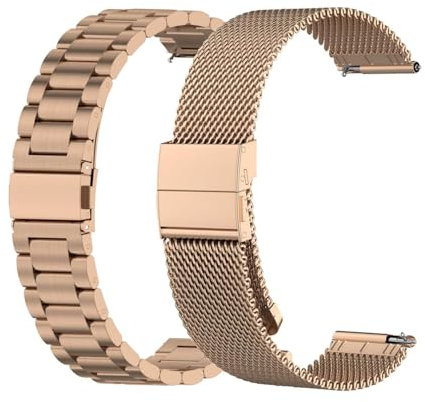2 Pack Metal Straps Compatible with Garmin Vivoactive 6 Strap, Metal Mesh Stainless Steel Wristband Replacement Bands Business Watchband for Garmin Vivoactive 6 Smartwatch Women Men (Rose Gold)