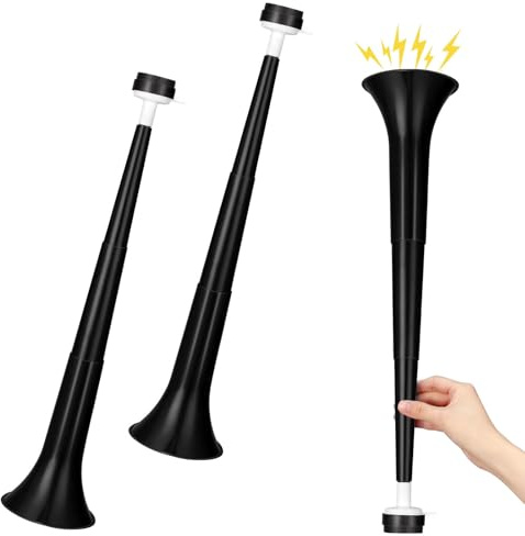 GCQJOQ 2 Stück Stadionhorn, 53,3 cm zusammenklappbare Vuvuzela Trompete für Sportveranstaltungen, Fußball, Karneval, Partyzubehör, Schwarz