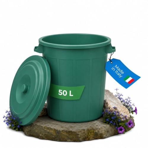 YourCasa Poubelle 50 l - Poubelle avec couvercle verrouillable - Poubelle avec poignées de transport pour jardin - Petite poubelle à nourriture ou récupérateur d'eau de pluie - Citerne à eau