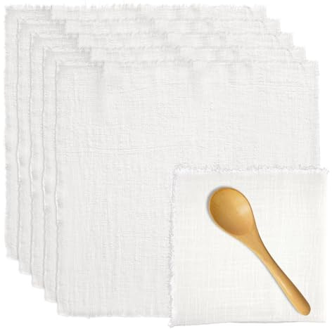 6 Pcs Stoffservietten Beige mit Fransen, Musselin Leinen Servietten Stoff | 42 x 42 cm Wiederverwendbar Baumwolle Waschbar für Familienfeiern, Hochzeiten, Party Geburtstage Tischdekoration