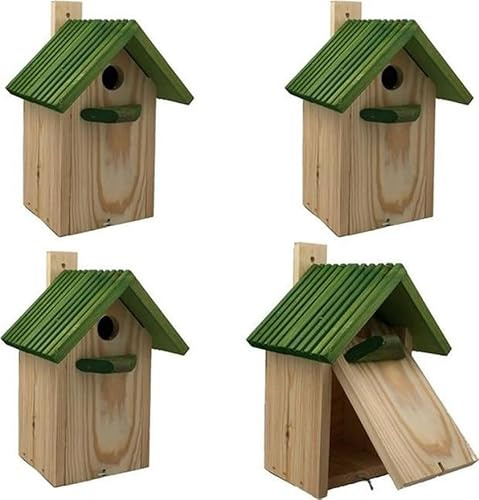 Garden Spirit Vogelhaus Set 4 - Nistkasten für Kohlmeisen - 12 x 13 x 30 cm - Naturholz mit grünem Dach - FSC-Zertifiziert