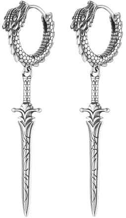 HZMAN Schwert Dangle Drop Ohrringe für Herren Gothic Punk Edelstahl Dragon Knight Ohrring Scharnier Huggie Hoop Ohrring Schmuck Geschenk