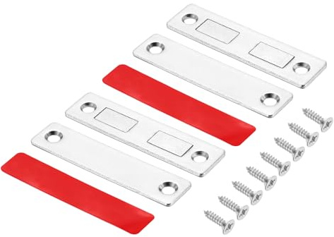 QUARKZMAN 2 Serrures Magnétiques Ultra-Plates Pour Portes De Placard, Loquet Métallique À Vis Pour Armoire Cuisine Garde-Robe Porte, Argenté