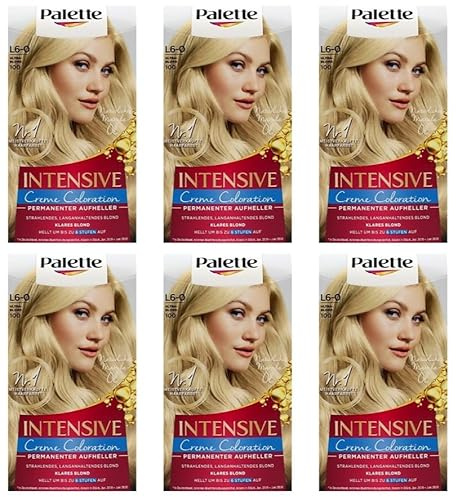 6x Palette Intensiv Creme Coloration 100/L6-0 Ultrablond Stufe 3 Permanenter Aufheller für strahlende langanhaltende blonde Haarfarbe,Anti-Gelbstich-Effekt langanhaltende Farbbrillanz,115ml (6er Pack)