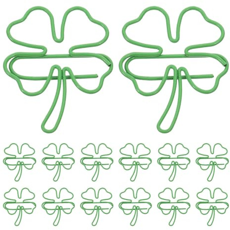 SEWOART 80 Stück Kleeblatt Büroklammern aus Metall – 3,5 X 2,8cm Vierblättrige Lesezeichenklammern für St Patrick's Day Dekorative Büroklammern für Schule Büro und Basteln