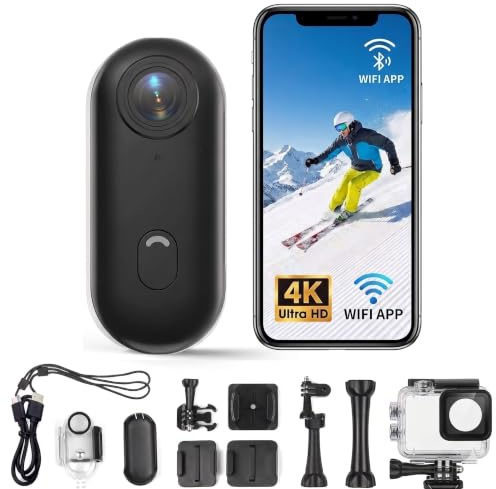 Mini Camera Sport 4K Body Cam POV Action Camera 360 Gradi Rotante e Clip Magnetica impermeabile 170° Grandangolo Cam Portatile per Vlogging Velo Moto Registrazione Audio e Video, Accessorio Multi