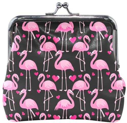Porte-Monnaie en Cuir Rose Flamant Rose avec Fermoir Baiser, pour Femme, 11,5 cm x 10,5 cm
