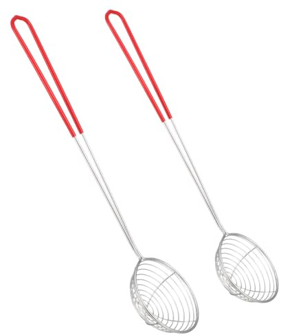 Spider Strainer Skimmer Spoon, 2 Pcs Stainless Steel Hot Pot Strainer Spoons Skimmer Spoon Cooking Set Kitchen Wire Net with Handle for Frying Scooping Food Pasta Spaghetti Noodle