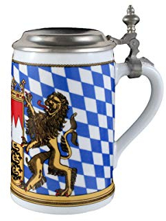 Seltmann Weiden 001.617239 Zusatzsort Bayern Bierkrug mit Deckel 0,75 L, Blau/Weiß/Beige/Rot