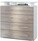 Vladon Sideboard Pavos V2, Kommode mit 4 Schubladen und Glasablage, Weiß matt/Eiche sägerau (76 x 81 x 35 cm)