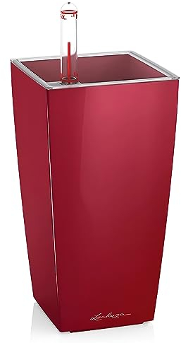 Lechuza – Pot de Fleurs d'Interieur – Mini–Cubi – Réserve d'Eau Intégrée – Coloris Rouge Scarlet – 9 x 9 x 18 cm