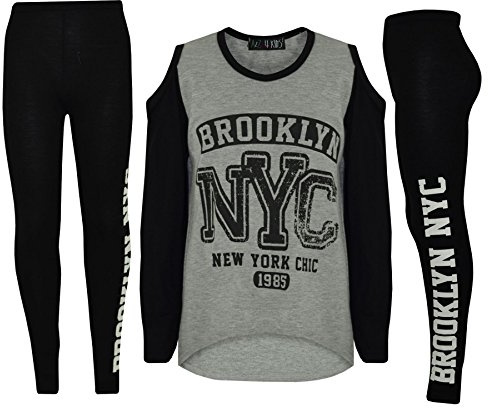 A2Z 4 Kids Girls Top Kids Brooklyn NYC New Top Leggings Set Long Sleeves T Shirt Summer Outfit Two Piece Activewear Girls Age 7-13 Years