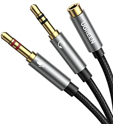UGREEN Adaptador Splitter Jack 3.5mm Micro y Auriculares Separador de Audio y Micrófono con HiFi Sonido Mic 1 Hembra a 2 Macho Compatible con Gaming Cascos de PS4 Xbox EarPods PC (20CM)