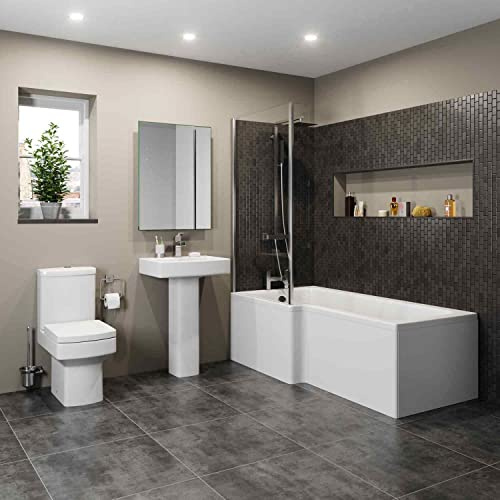 Affine Bathroom Suite L Shaped LH Bath Screen Panel Square Toilet Basin Sink Pedestal